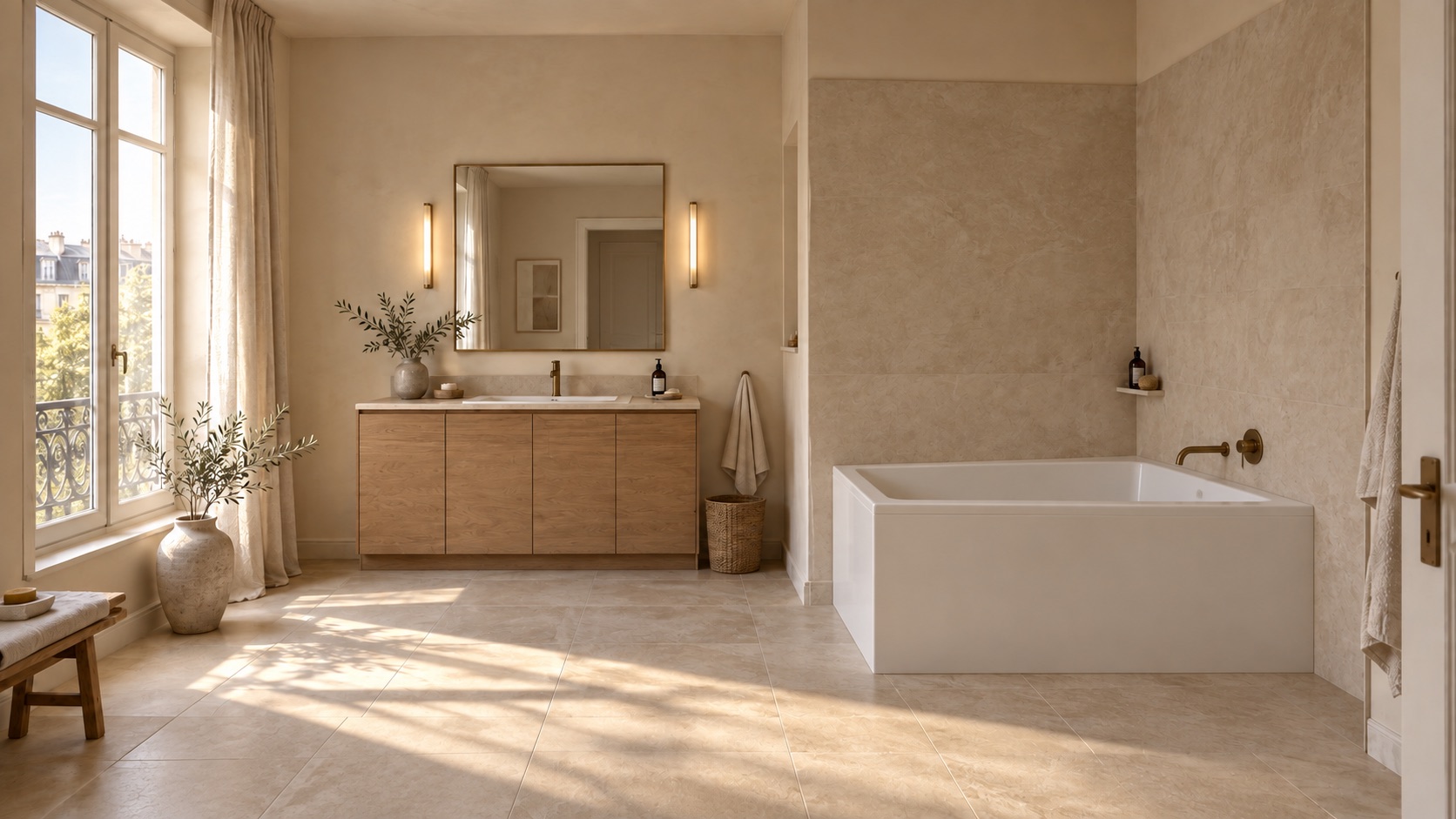 Avant adaptation : baignoire à enjamber et meuble sous vasque